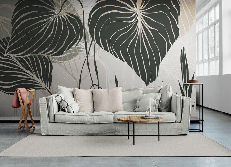 Papier peint Papier peint feuillage tropical moderne végétal stylisé, scandinave,