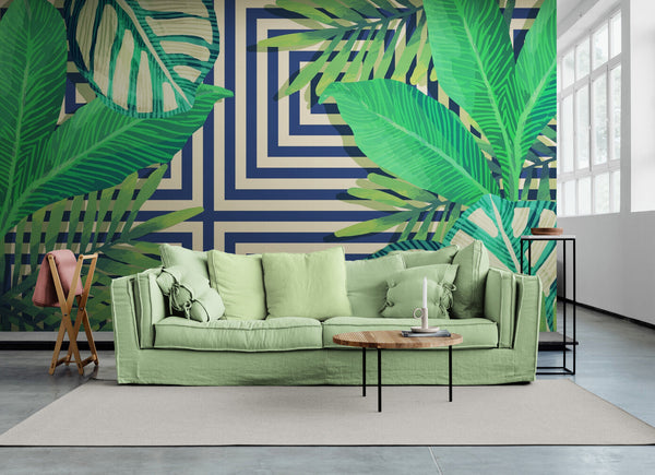 Papier peint Papier peint feuillage tropical géométrique tropical audacieux, apporte