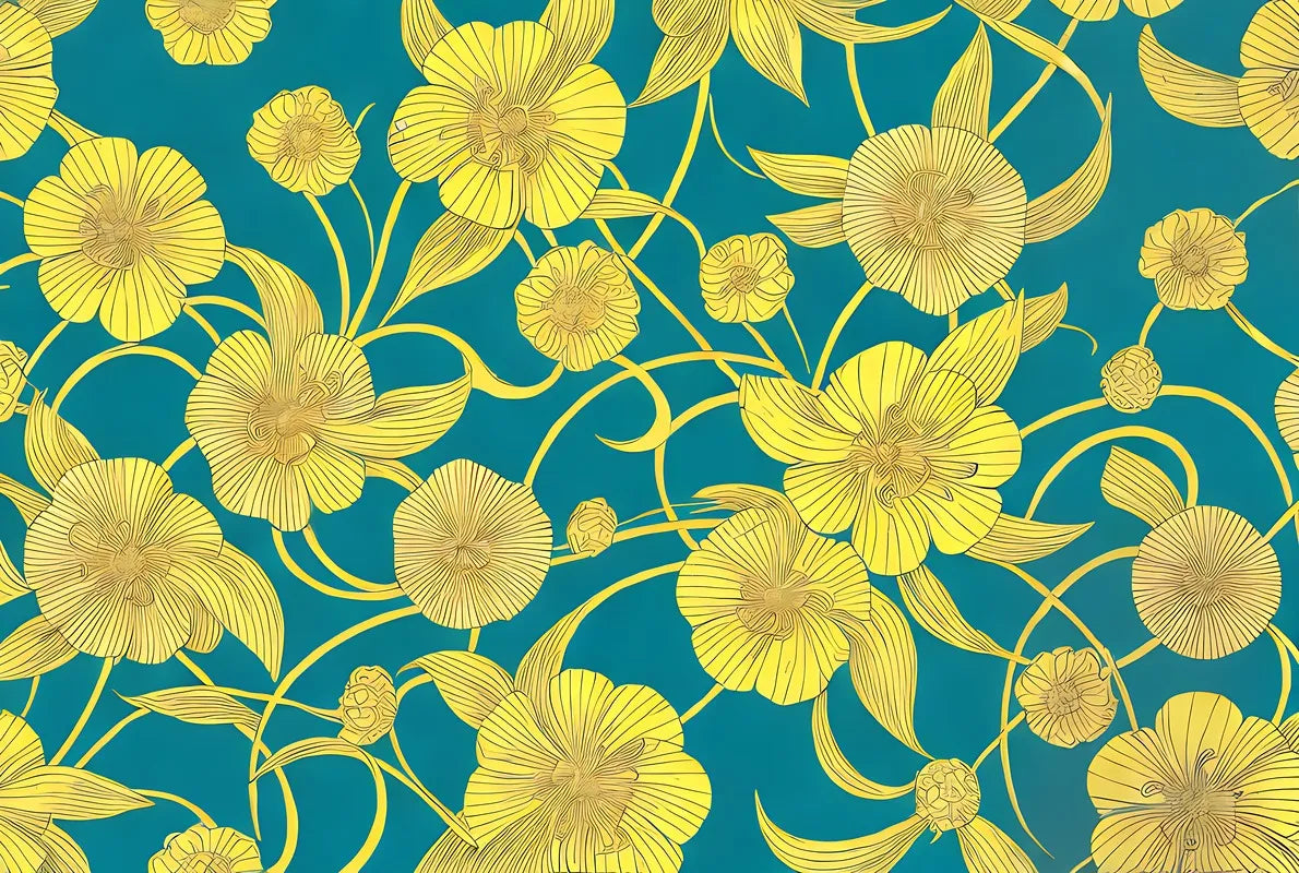 Papier peint vintage floral jaune