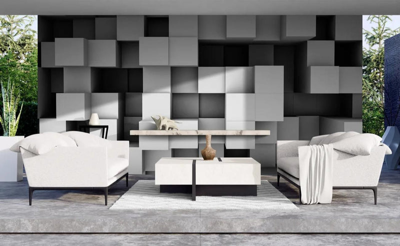 Papier peint Papier peint 3D cubes noir et blanc géométrique de contemporain,