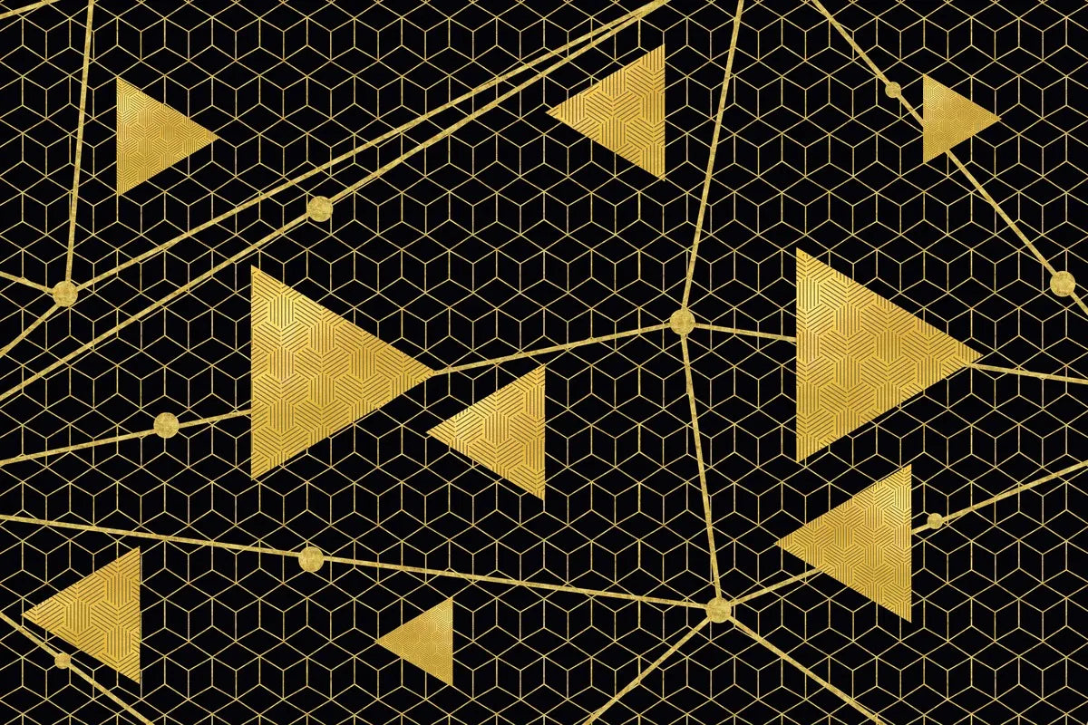 Papier peint triangles et  lignes dorées
