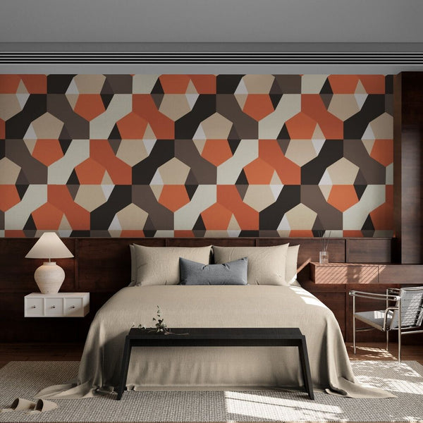 Papier peint Papier peint art et déco terracotta géométrique abstrait rétro,