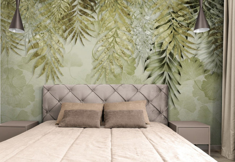 Papier peint Papier peint tête de lit nature végétal luxuriant, d'inspiration