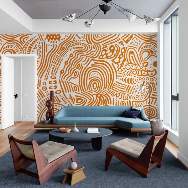 Papier peint Papier peint ethnique terracotta abstrait dynamique, chaleureuse