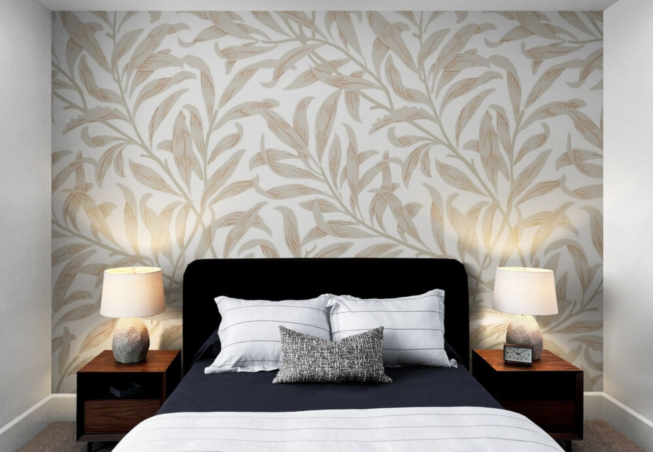 Papier peint Papier peint feuillage beige végétal délicat, anglais,