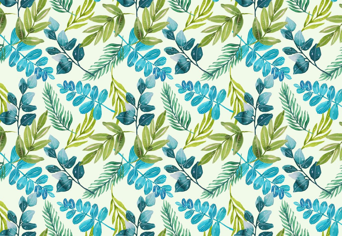 Papier peint feuillage bleu vert