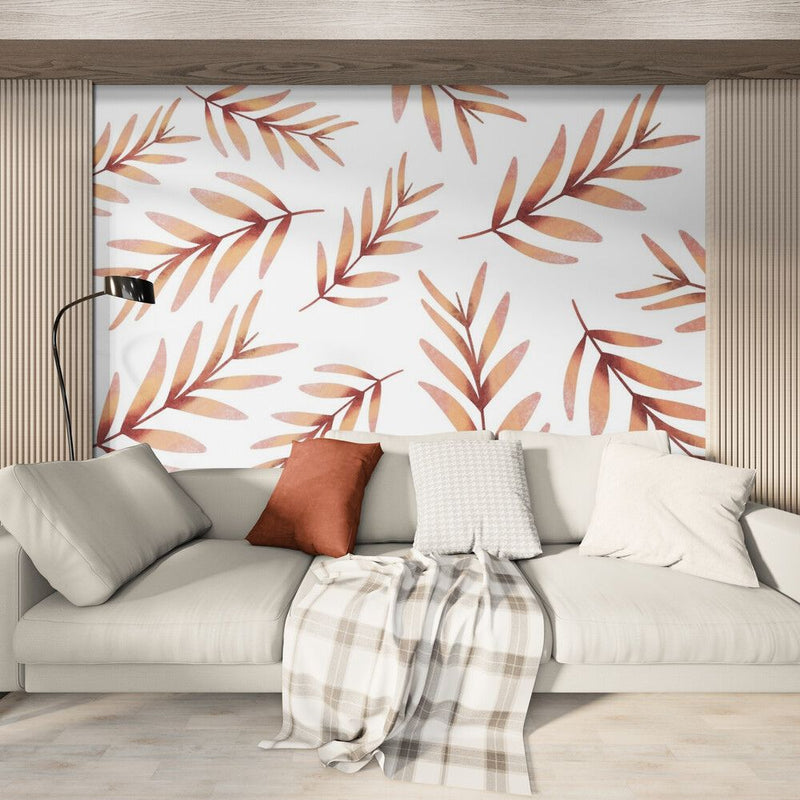 Papier peint Papier peint feuillage terracotta floral délicat minimaliste