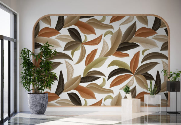Papier peint Papier peint feuillage marron de grandes scandinave,
