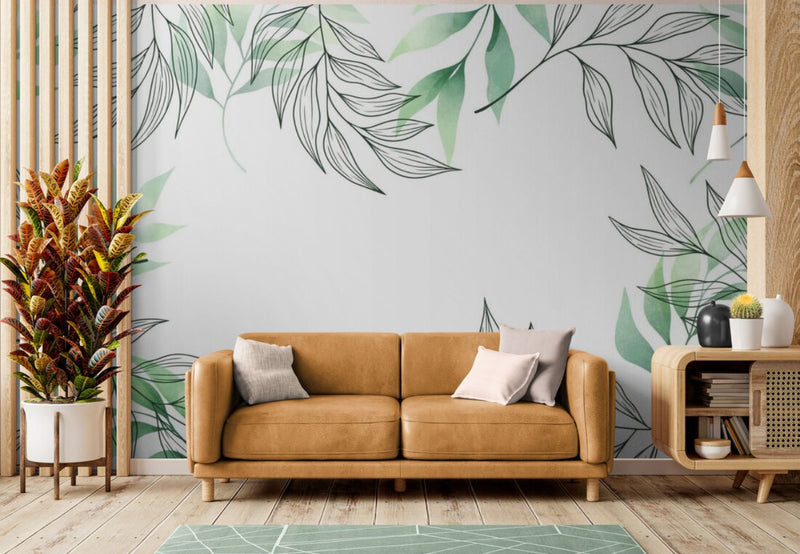 Papier peint Papier peint feuillage salon végétal délicat, floral