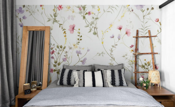 Papier peint Papier peint fleuri fond blanc de fleurs floral