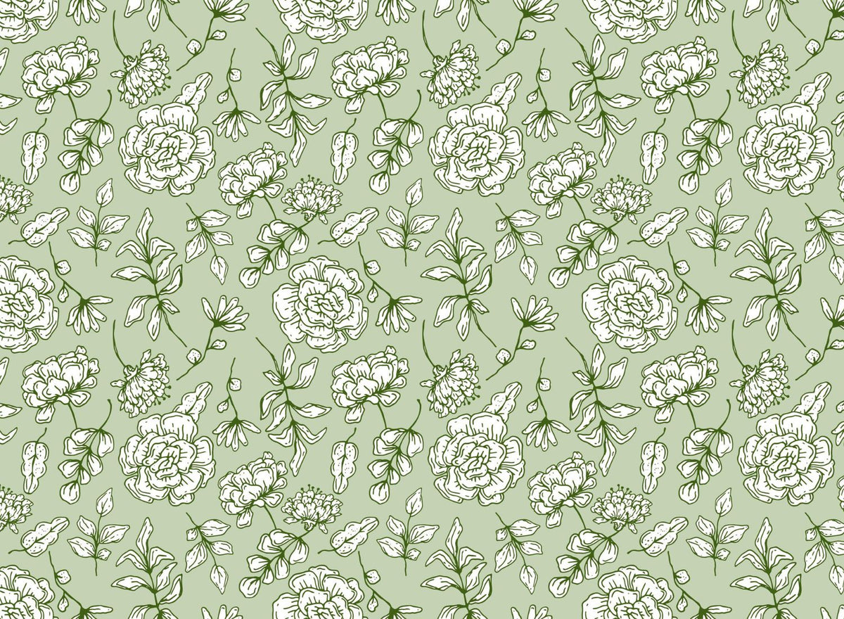 Papier peint fleuri vintage vert