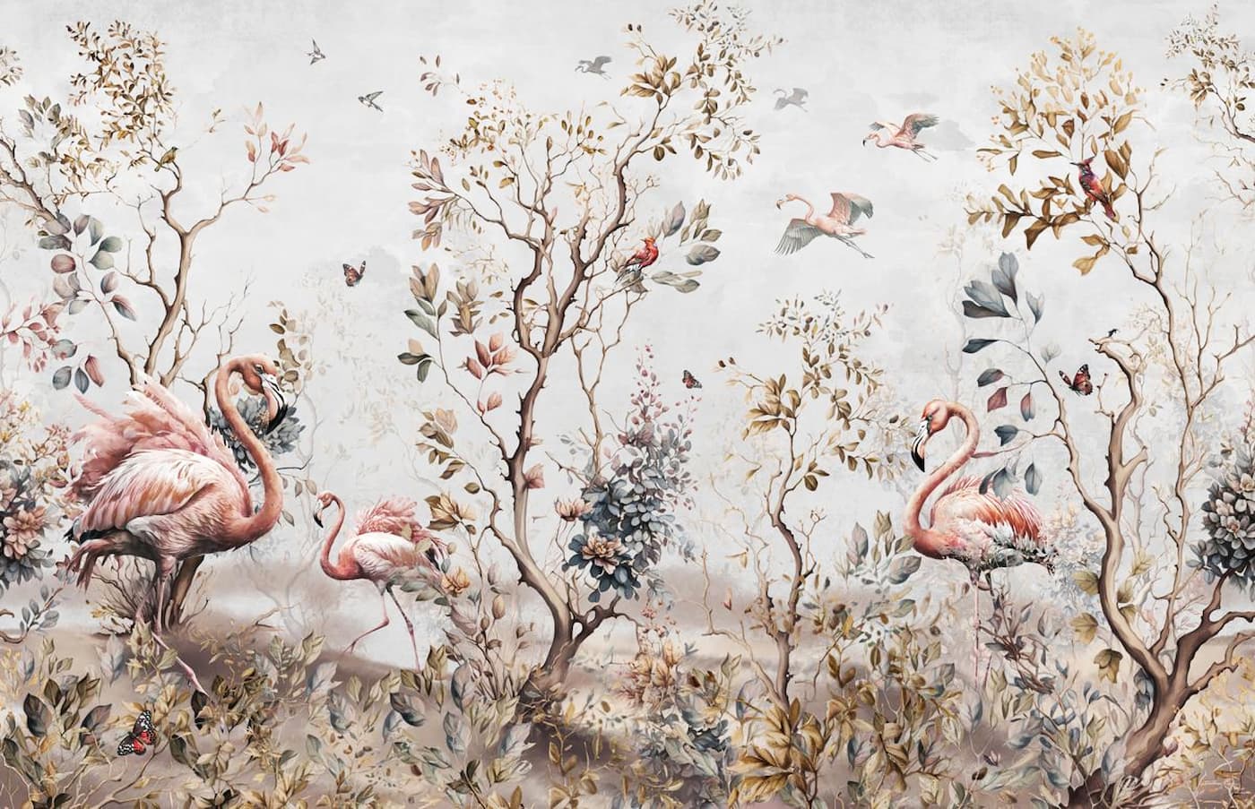 Papier peint flamant rose vintage