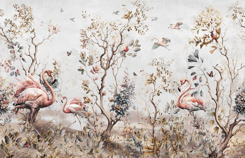 Papier peint flamant rose vintage