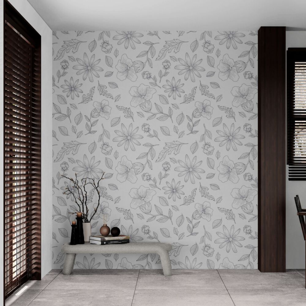 Papier peint papier peint dessin de fleurs floral délicat, scandinave,