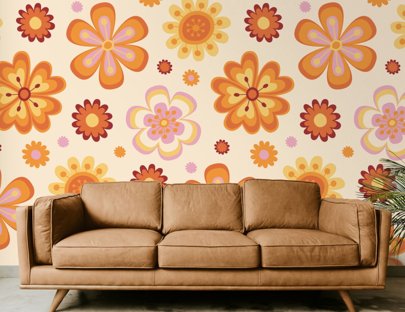 Papier peint Papier peint fleurs des années 70 floral stylisé chaudes,