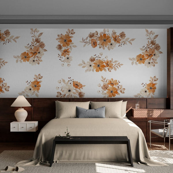 Papier peint Papier peint fleurs terracotta évoque une douce