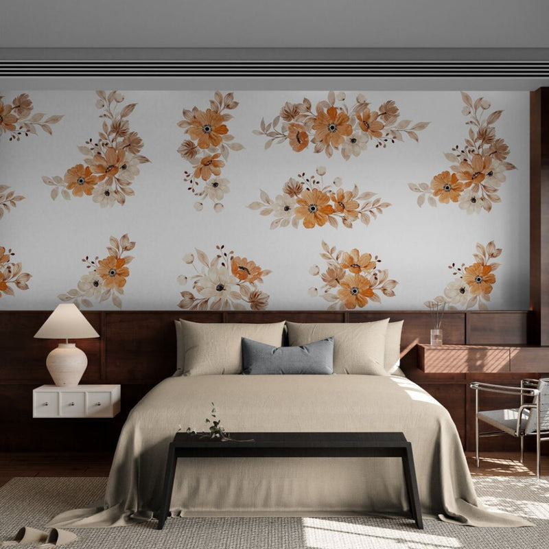 Papier peint Papier peint fleurs terracotta évoque une douce