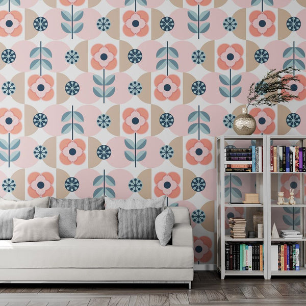 Papier peint Papier peint fleur graphique floral géométrique scandinave,