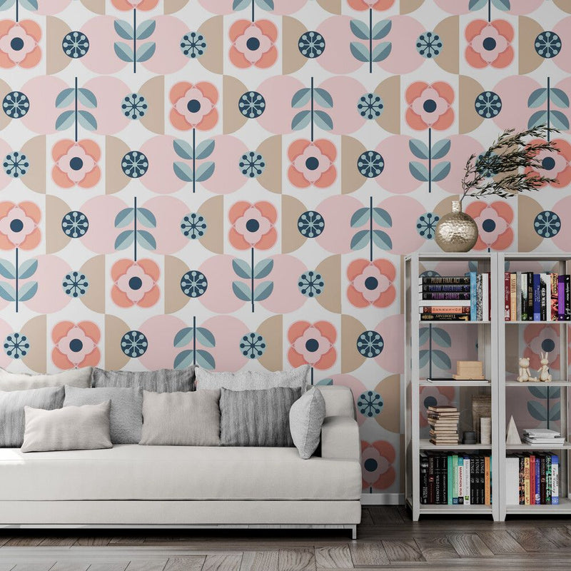 Papier peint Papier peint fleur graphique floral géométrique scandinave,