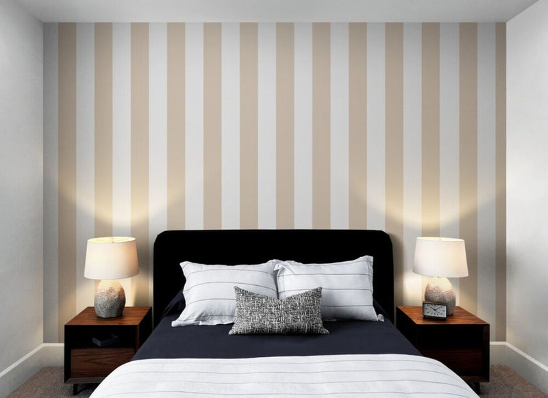 Papier peint rayure beige chambre mur