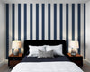 Papier peint rayures bleu marine mur chambre