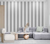 Papier peint rayure blanc et gris salon mur