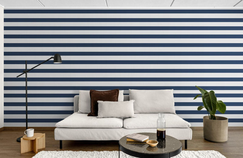 Papier peint rayures horizontales mur salon