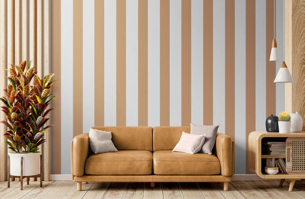 Papier peint rayure marron mur salon