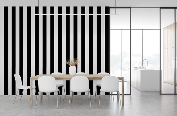 Papier peint rayure noir mur deco salle a manger