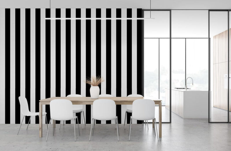 Papier peint rayure noir mur deco salle a manger