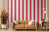 Papier peint rayure rouge mur salon