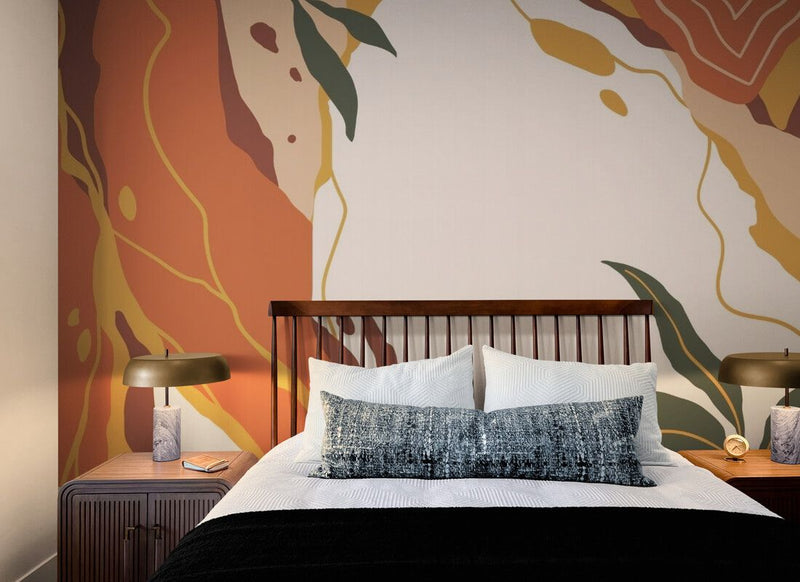 Papier peint Papier peint terracotta et blanc abstrait aux minimaliste