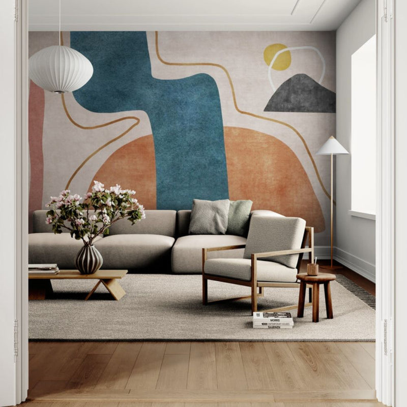 Papier peint Papier peint terracotta et bleu abstrait aux scandinave,