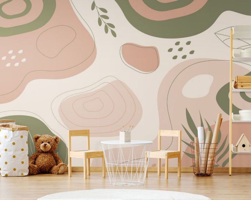 Papier peint Papier peint terracotta et vert abstrait organique scandinave,