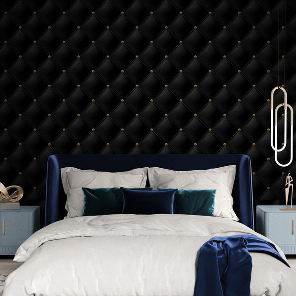 Papier peint Papier peint tête de lit cuir capitonné noir classique