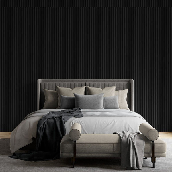 Papier peint Papier peint tête de lit noir linéaire vertical contemporain,