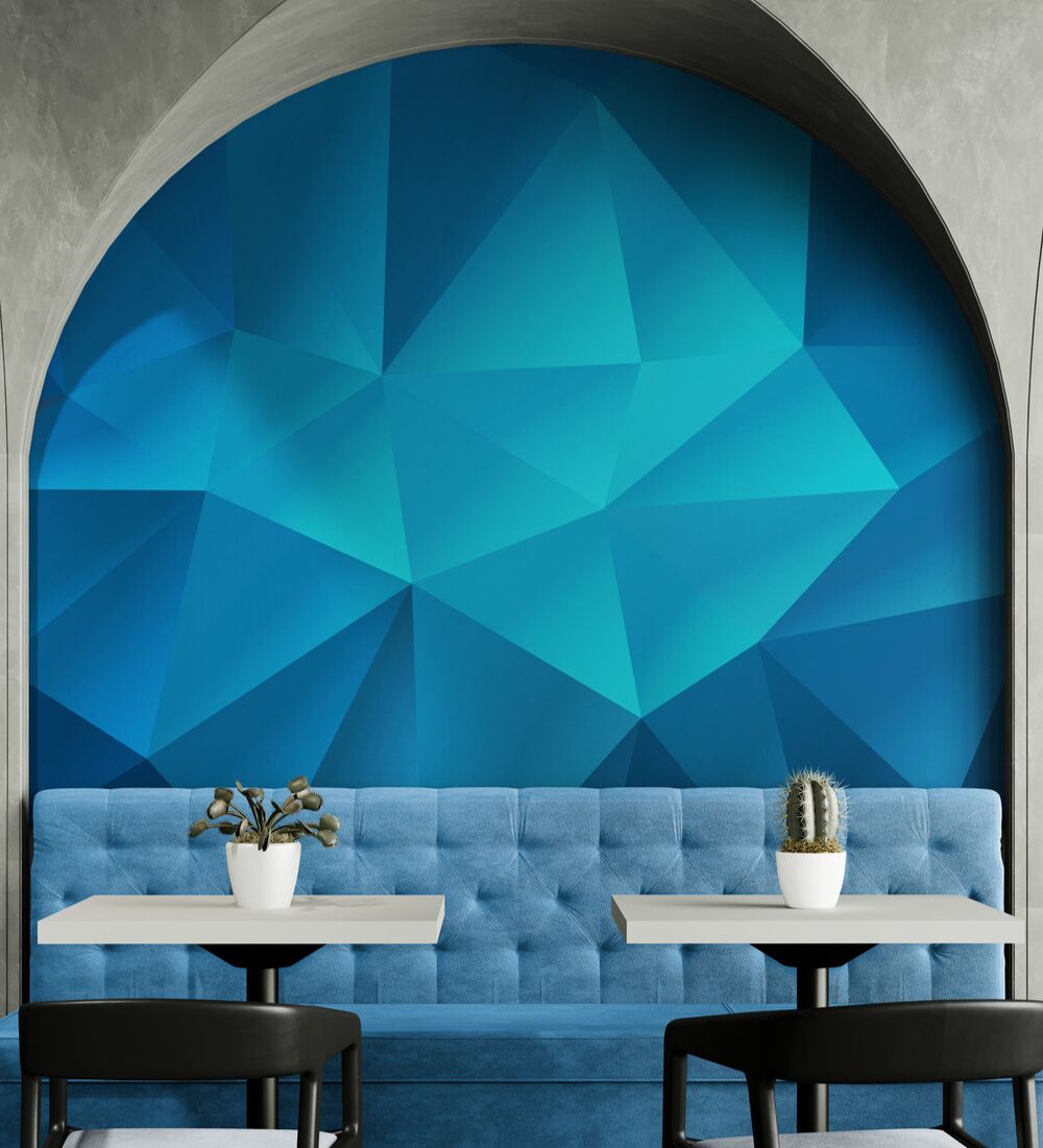 Papier peint triangle bleu canard tapisserie murale