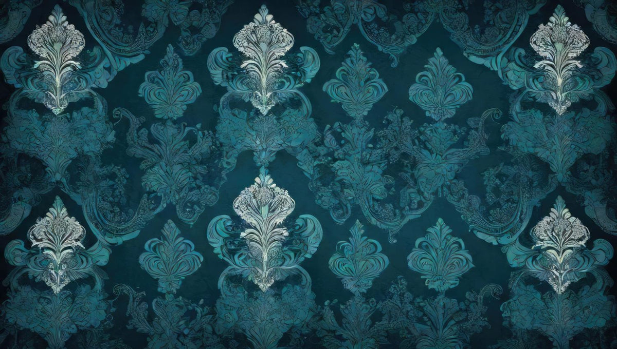 Papier peint Papier peint vintage bleu canard baroque élégant, classique