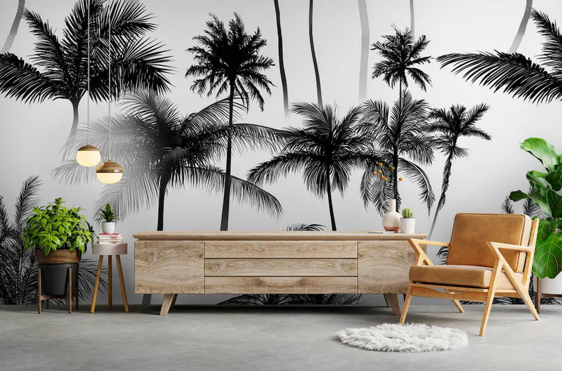 papier peint cocotier noir et blanc