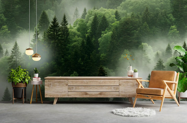 papier peint foret brumeuse