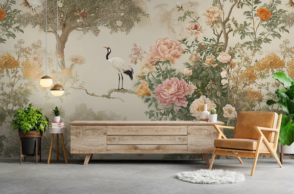 papier peint grues japonaises 