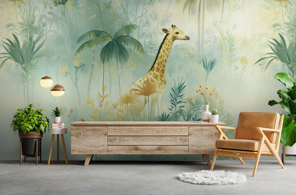 papier peint jungle girafe 