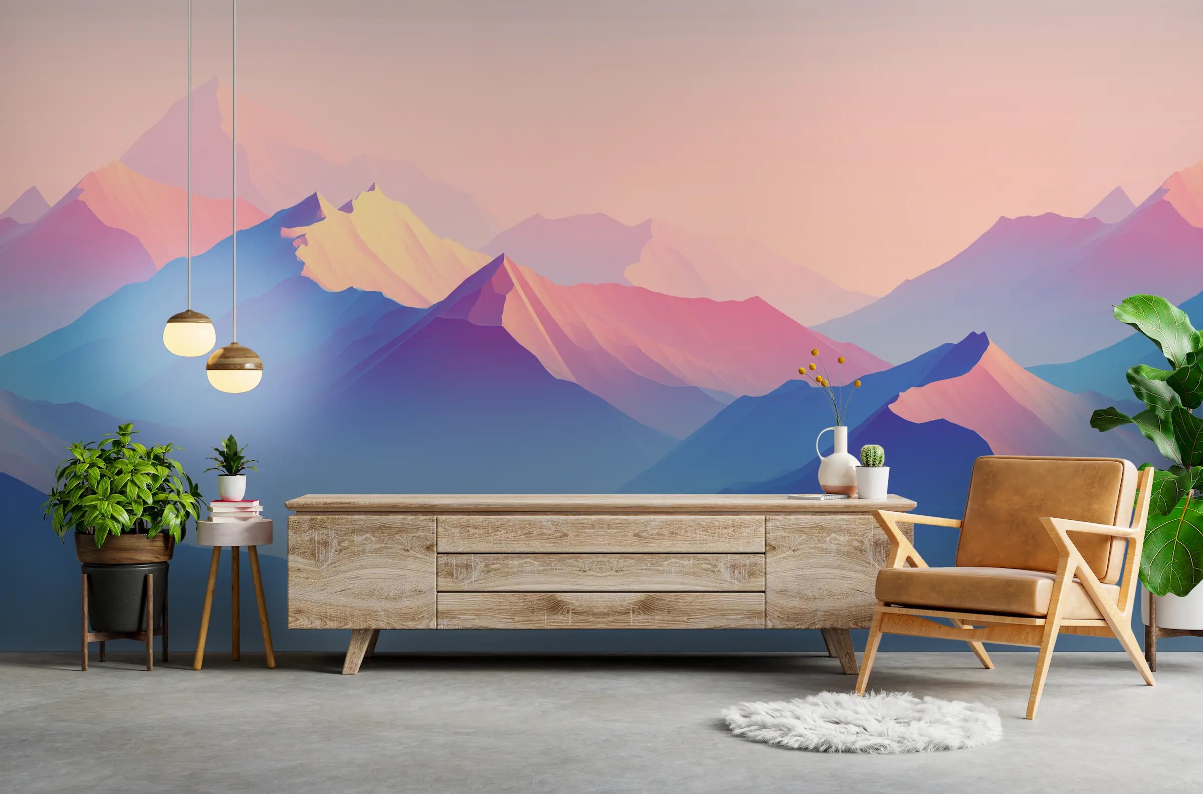 papier peint montagne rose