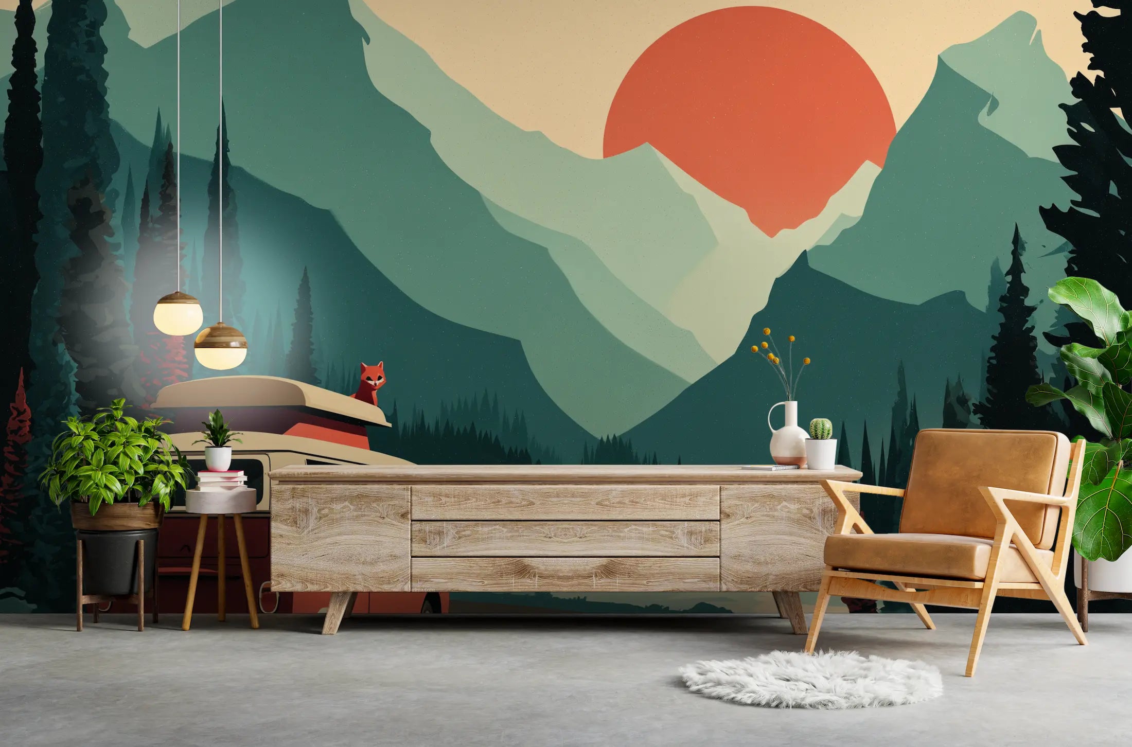 papier peint montagne vert