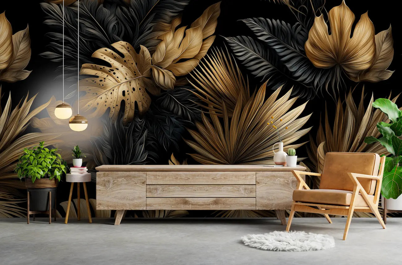 papier peint noir et or jungle