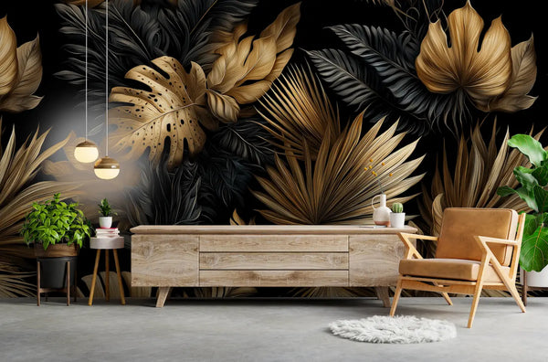 papier peint noir et or jungle