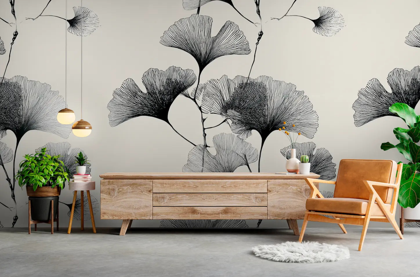 papier peint panoramique ginkgo salon