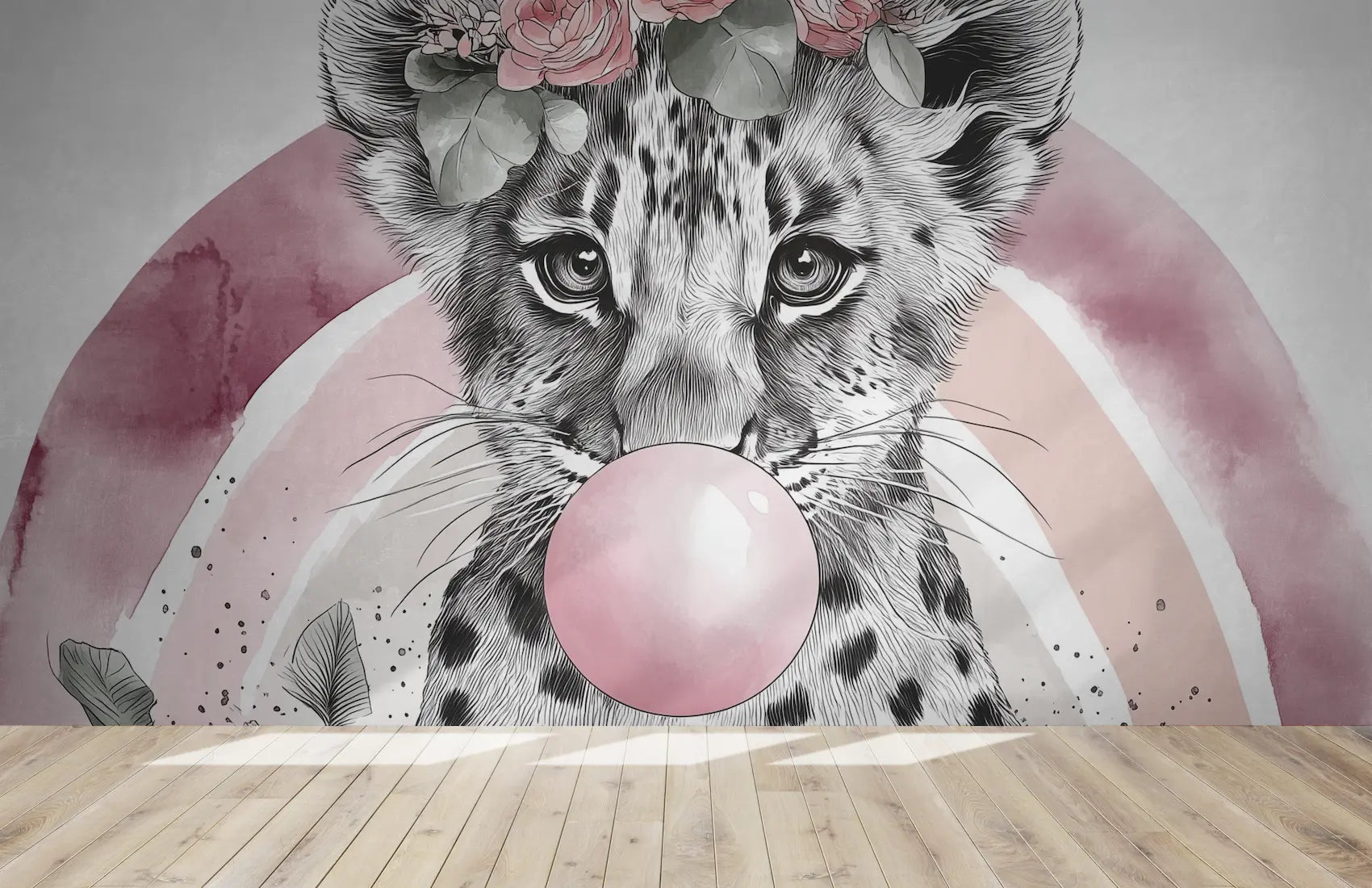 papier peint panoramique lion bubble gum