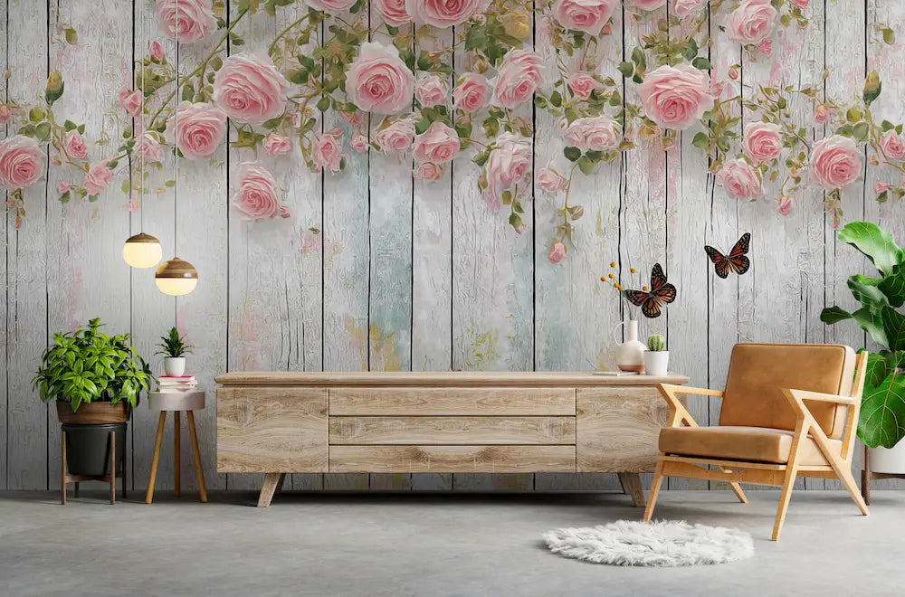 papier peint trompe l oeil fleurs