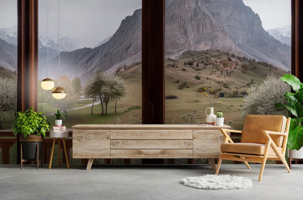 papier peint trompe l’oeil montagne